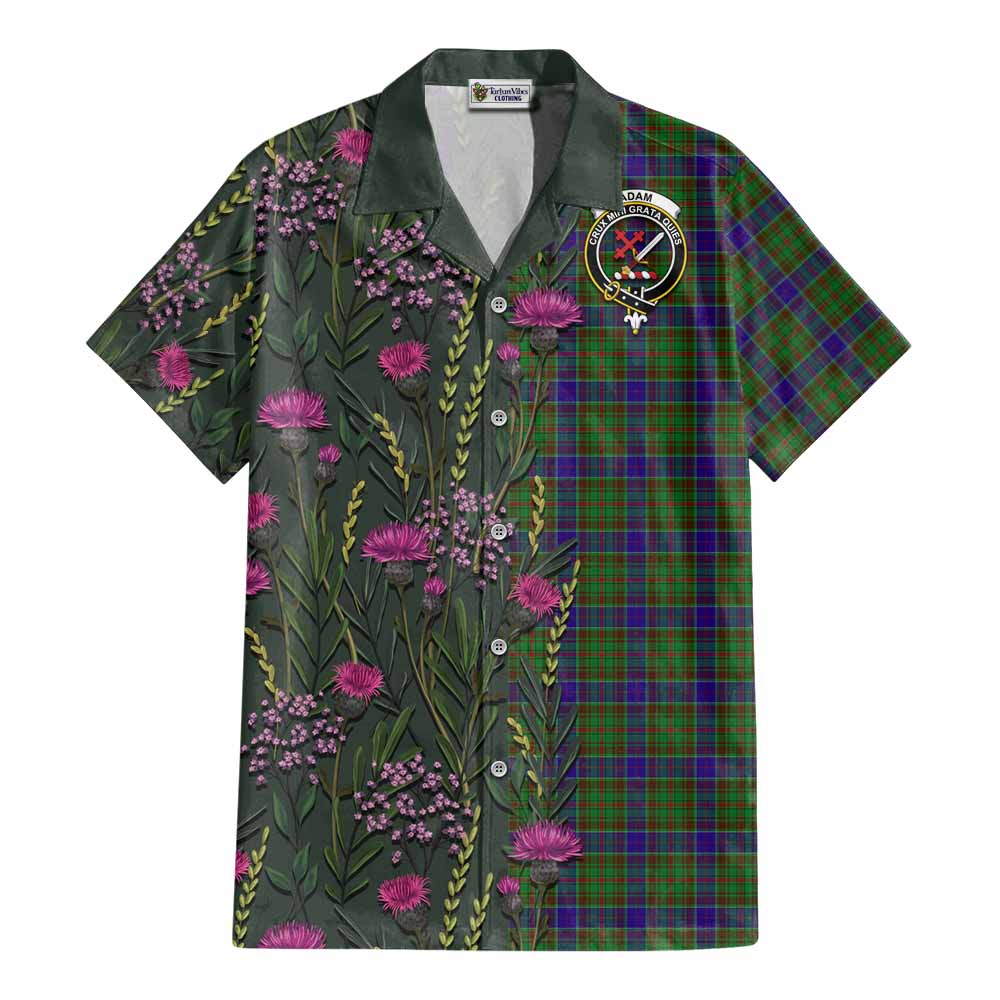 Adam Family Crest Tartan Cotton Hawaiian Shirt Scottish Thistle Flower Pattern Half Style - Tartan Vibes Clothing
