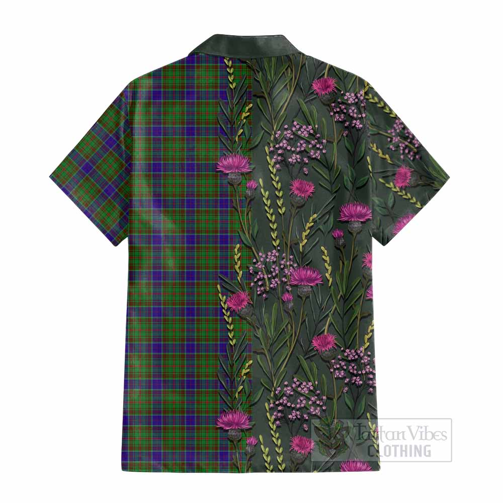Adam Family Crest Tartan Cotton Hawaiian Shirt Scottish Thistle Flower Pattern Half Style - Tartan Vibes Clothing