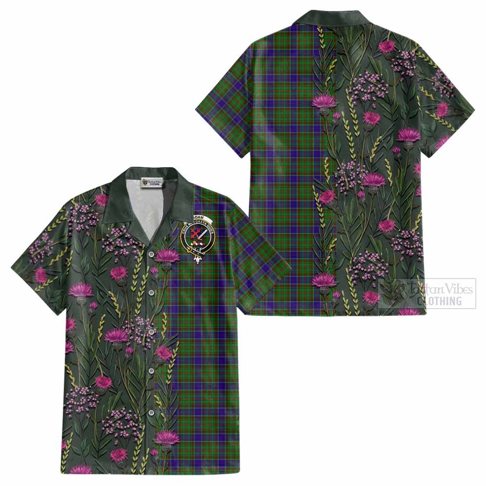 Adam Family Crest Tartan Cotton Hawaiian Shirt Scottish Thistle Flower Pattern Half Style - Tartan Vibes Clothing