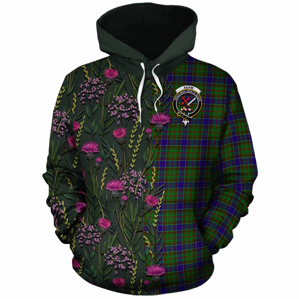 Adam Family Crest Tartan Cotton Hoodie Scottish Thistle Flower Pattern Half Style - Tartan Vibes Clothing