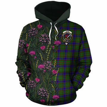 Adam Family Crest Tartan Cotton Hoodie Scottish Thistle Flower Pattern Half Style