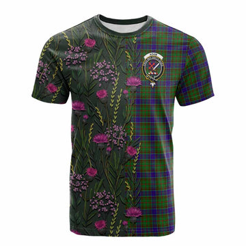 Adam Family Crest Tartan Cotton T-shirt Scottish Thistle Flower Pattern Half Style