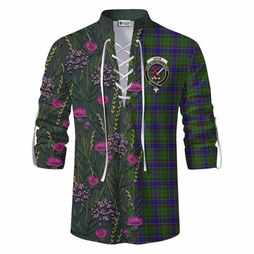 Adam Family Crest Tartan Ghillie Shirt Scottish Thistle Flower Pattern Half Style