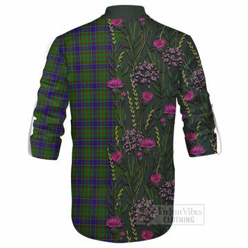 Adam Family Crest Tartan Ghillie Shirt Scottish Thistle Flower Pattern Half Style