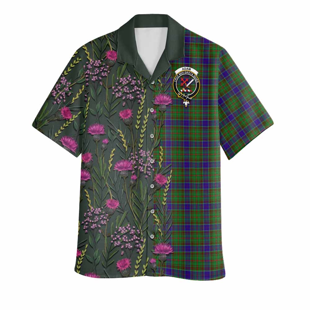 Adam Family Crest Tartan Hawaiian Shirt Scottish Thistle Flower Pattern Half Style - Tartan Vibes Clothing