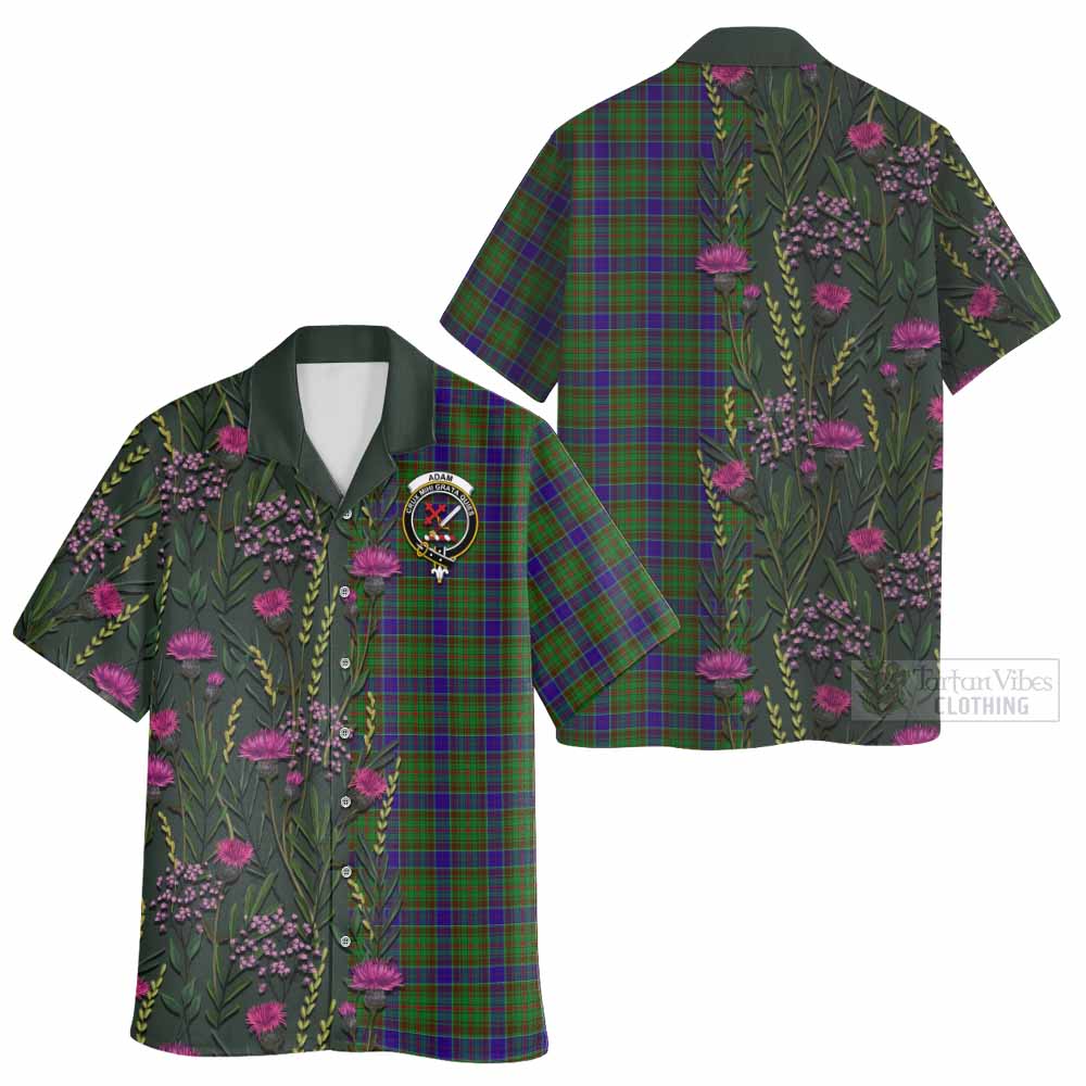 Adam Family Crest Tartan Hawaiian Shirt Scottish Thistle Flower Pattern Half Style - Tartan Vibes Clothing