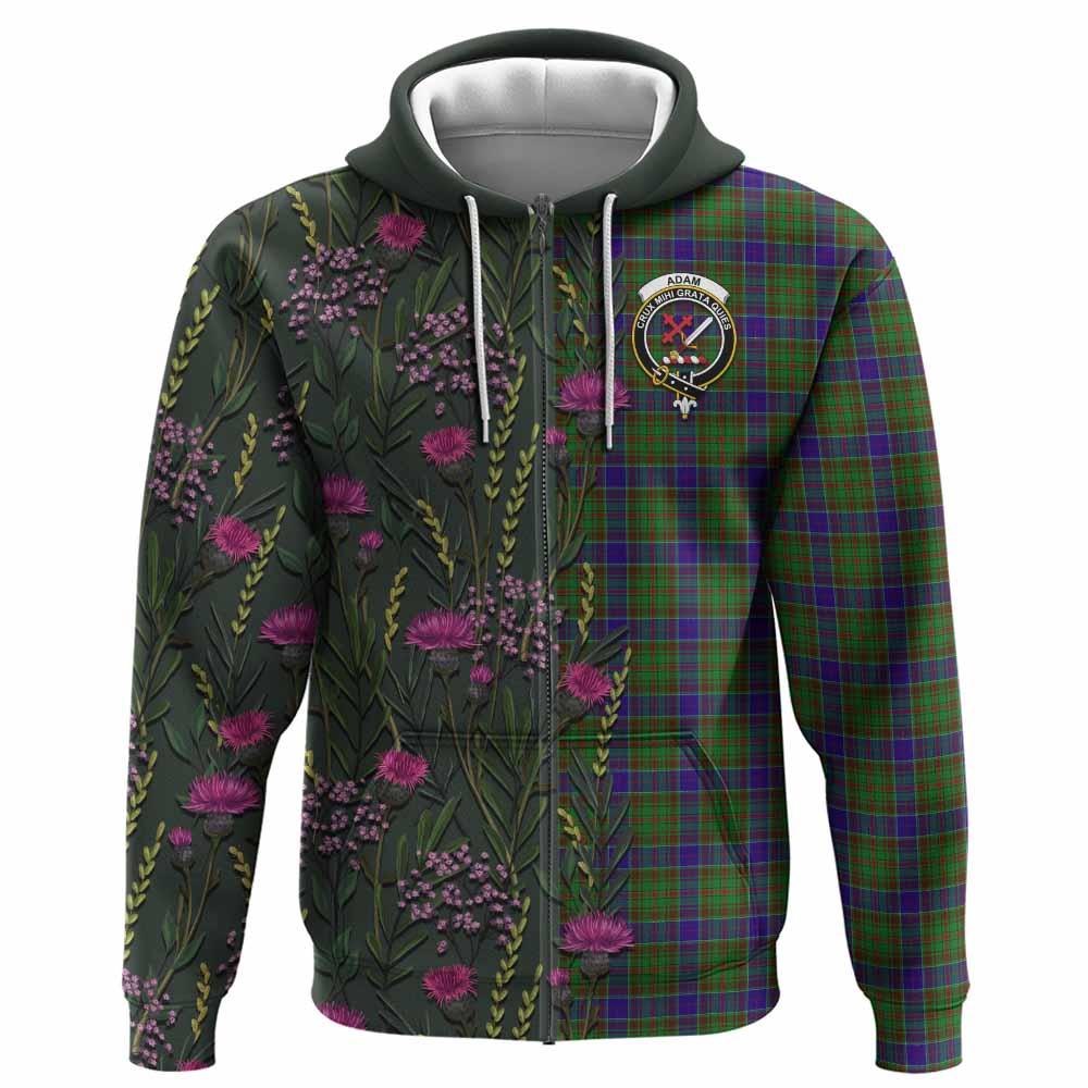 Adam Family Crest Tartan Hoodie Scottish Thistle Flower Pattern Half Style - Tartan Vibes Clothing
