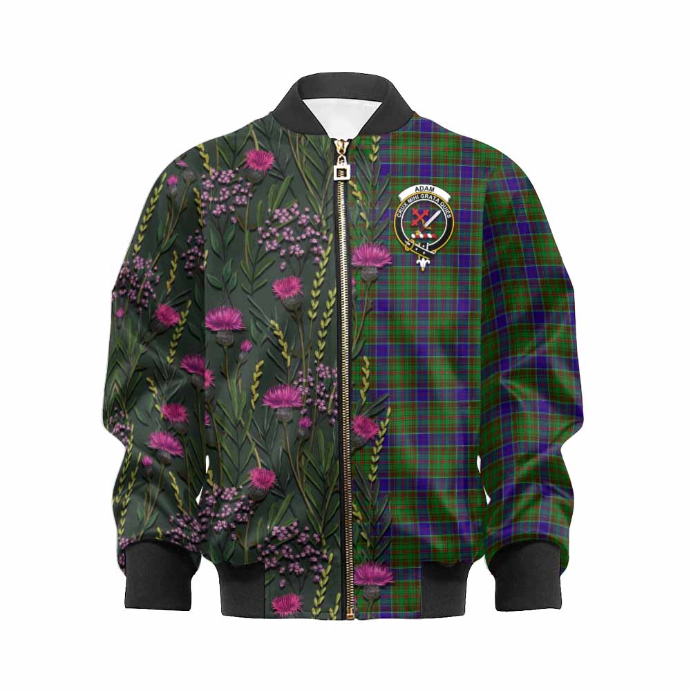 Adam Family Crest Tartan Kid Bomber Jacket Scottish Thistle Flower Pattern Half Style - Tartan Vibes Clothing