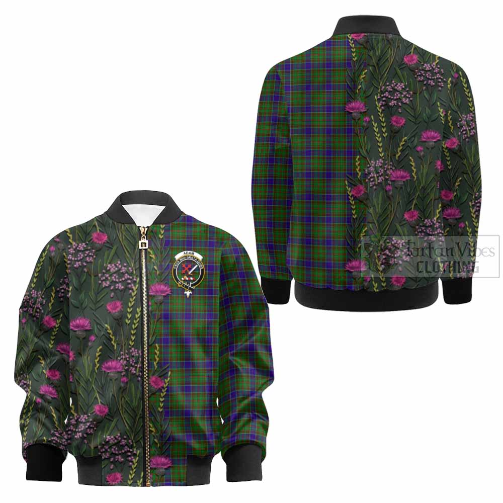 Adam Family Crest Tartan Kid Bomber Jacket Scottish Thistle Flower Pattern Half Style - Tartan Vibes Clothing