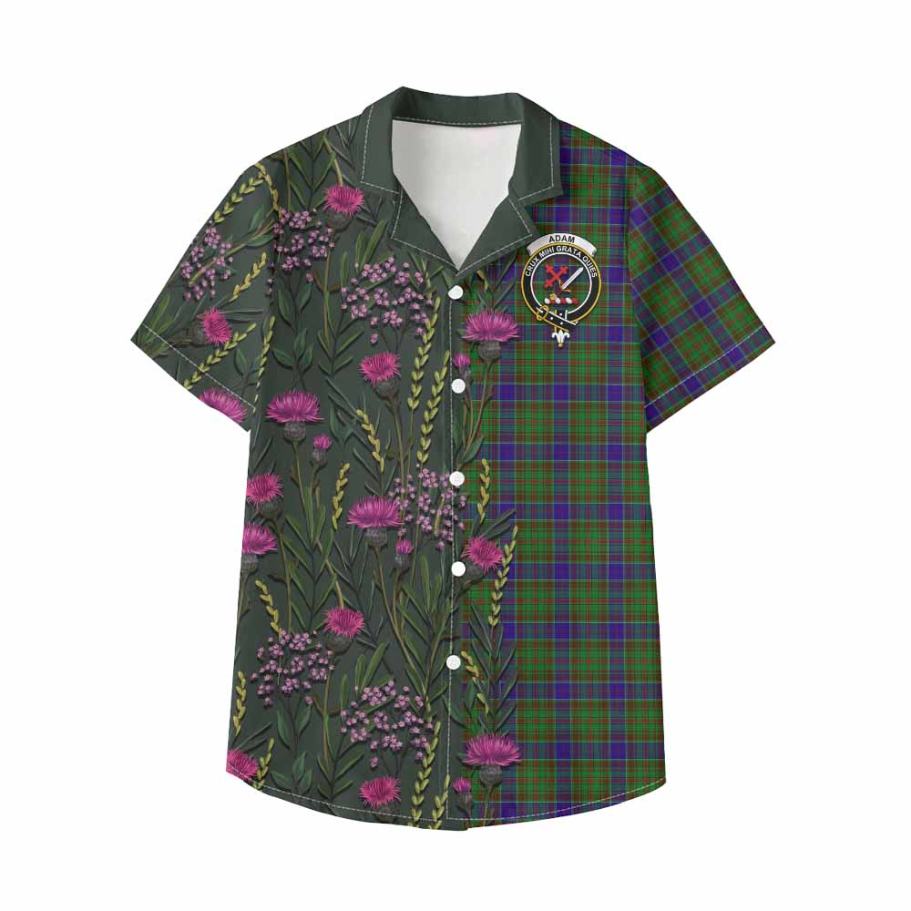 Adam Family Crest Tartan Kid Hawaiian Shirt Scottish Thistle Flower Pattern Half Style - Tartan Vibes Clothing