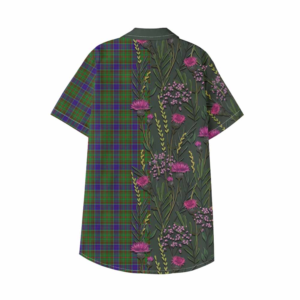 Adam Family Crest Tartan Kid Hawaiian Shirt Scottish Thistle Flower Pattern Half Style - Tartan Vibes Clothing