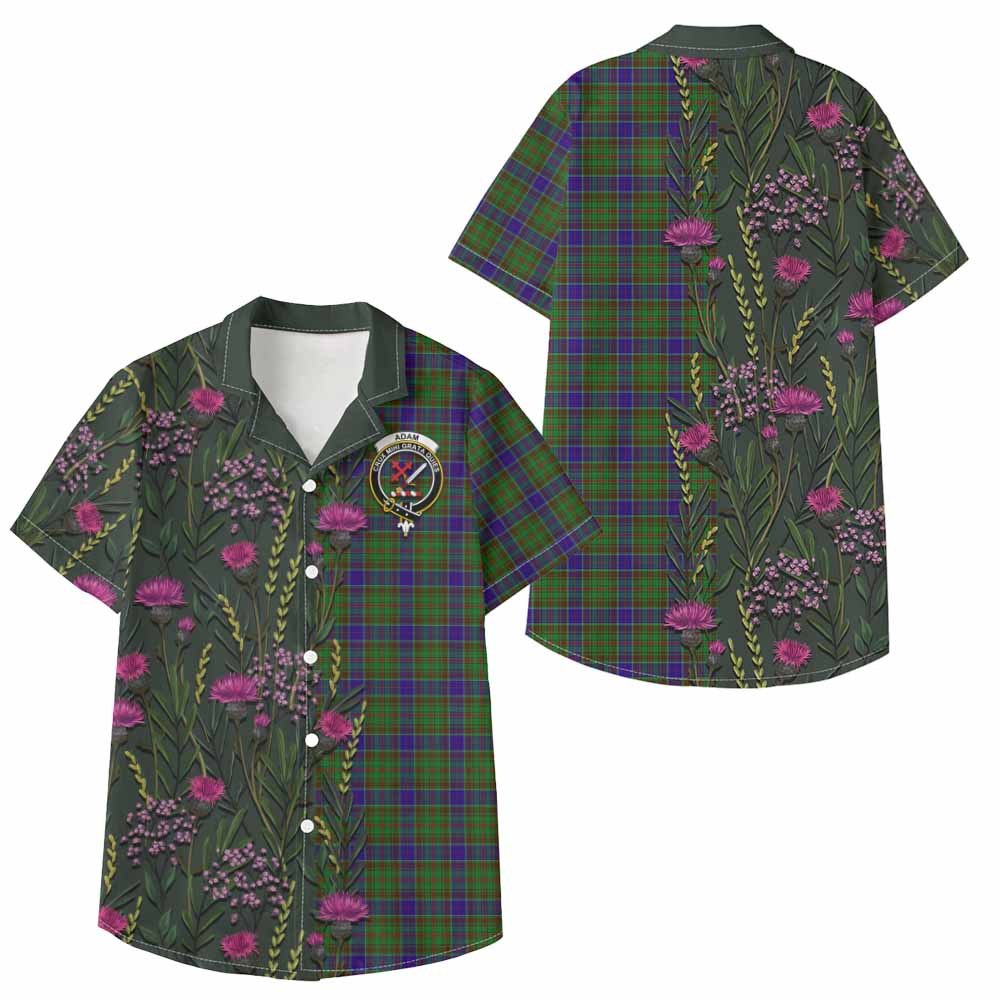 Adam Family Crest Tartan Kid Hawaiian Shirt Scottish Thistle Flower Pattern Half Style - Tartan Vibes Clothing