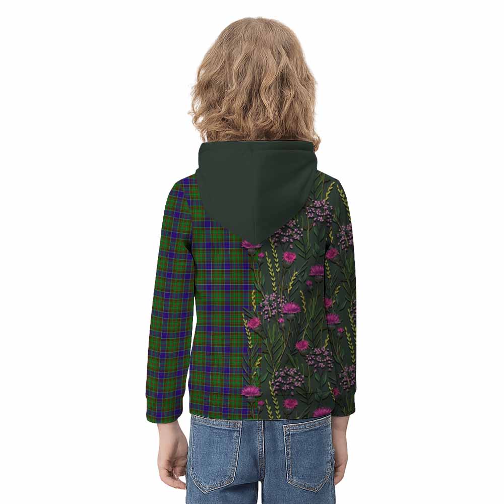 Adam Family Crest Tartan Kid Hoodie Scottish Thistle Flower Pattern Half Style - Tartan Vibes Clothing