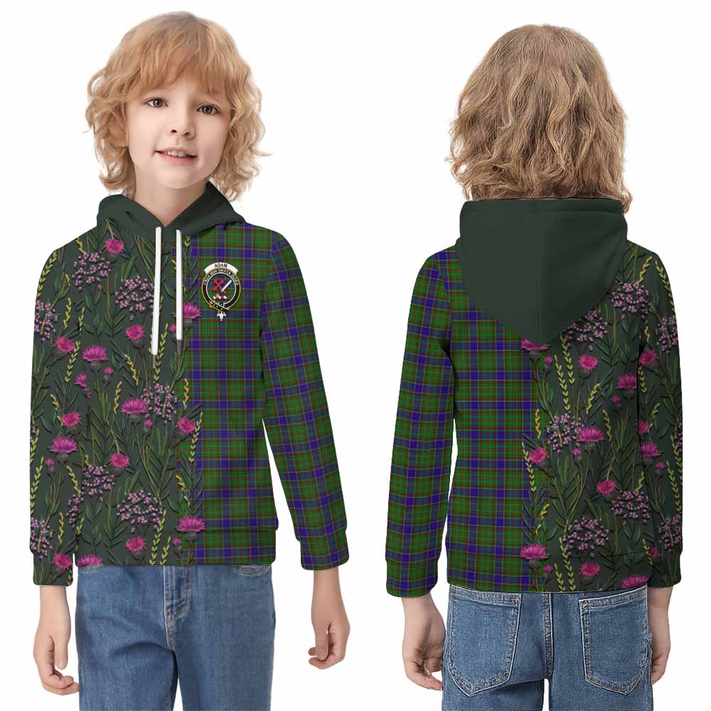 Adam Family Crest Tartan Kid Hoodie Scottish Thistle Flower Pattern Half Style - Tartan Vibes Clothing