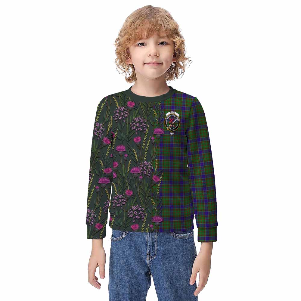 Adam Family Crest Tartan Kid Knitted Sweatshirt Scottish Thistle Flower Pattern Half Style - Tartan Vibes Clothing