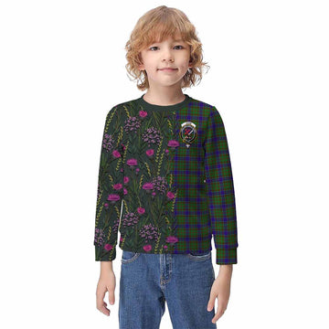 Adam Family Crest Tartan Kid Knitted Sweatshirt Scottish Thistle Flower Pattern Half Style