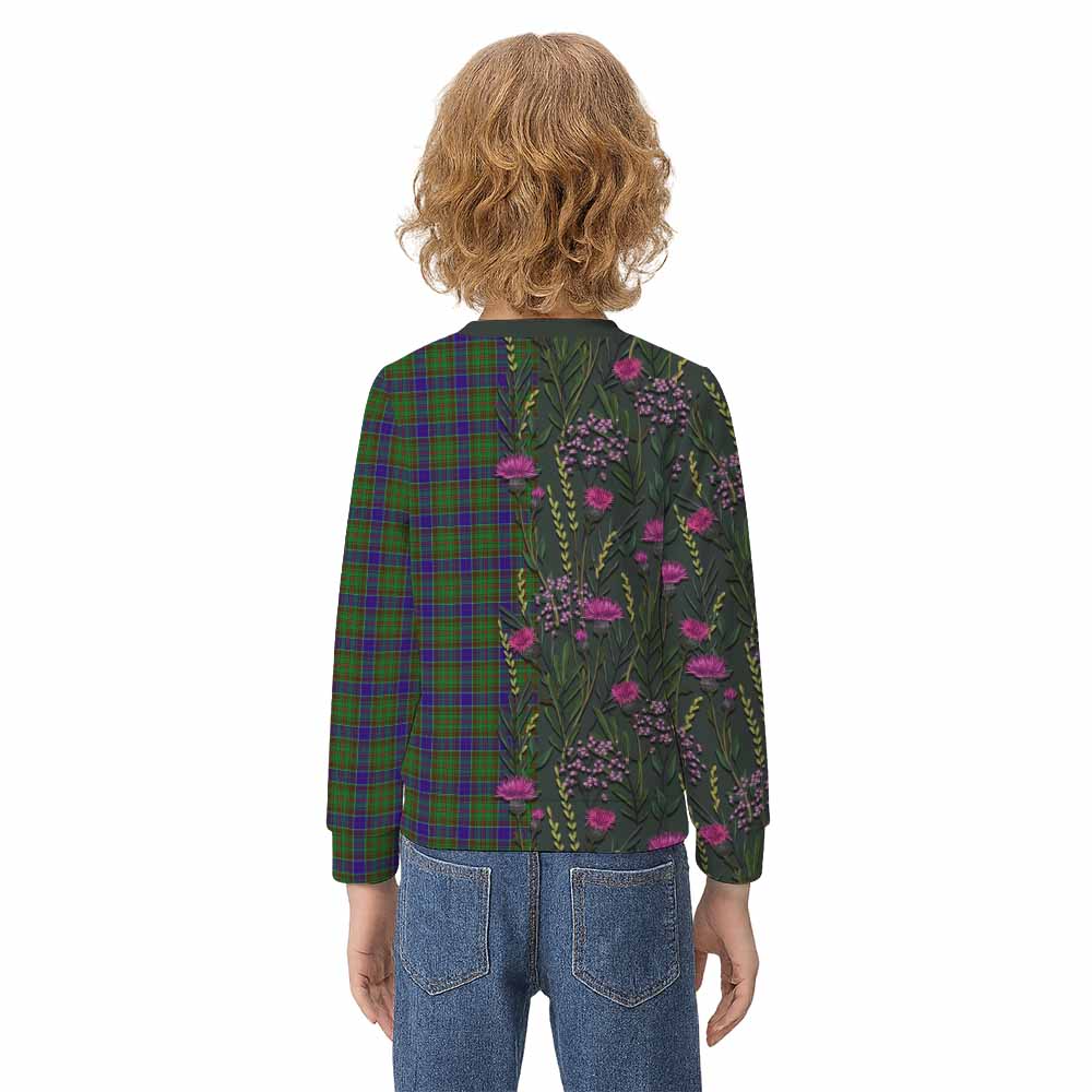 Adam Family Crest Tartan Kid Knitted Sweatshirt Scottish Thistle Flower Pattern Half Style - Tartan Vibes Clothing