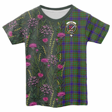 Adam Family Crest Tartan Kid T-shirt Scottish Thistle Flower Pattern Half Style - Tartan Vibes Clothing