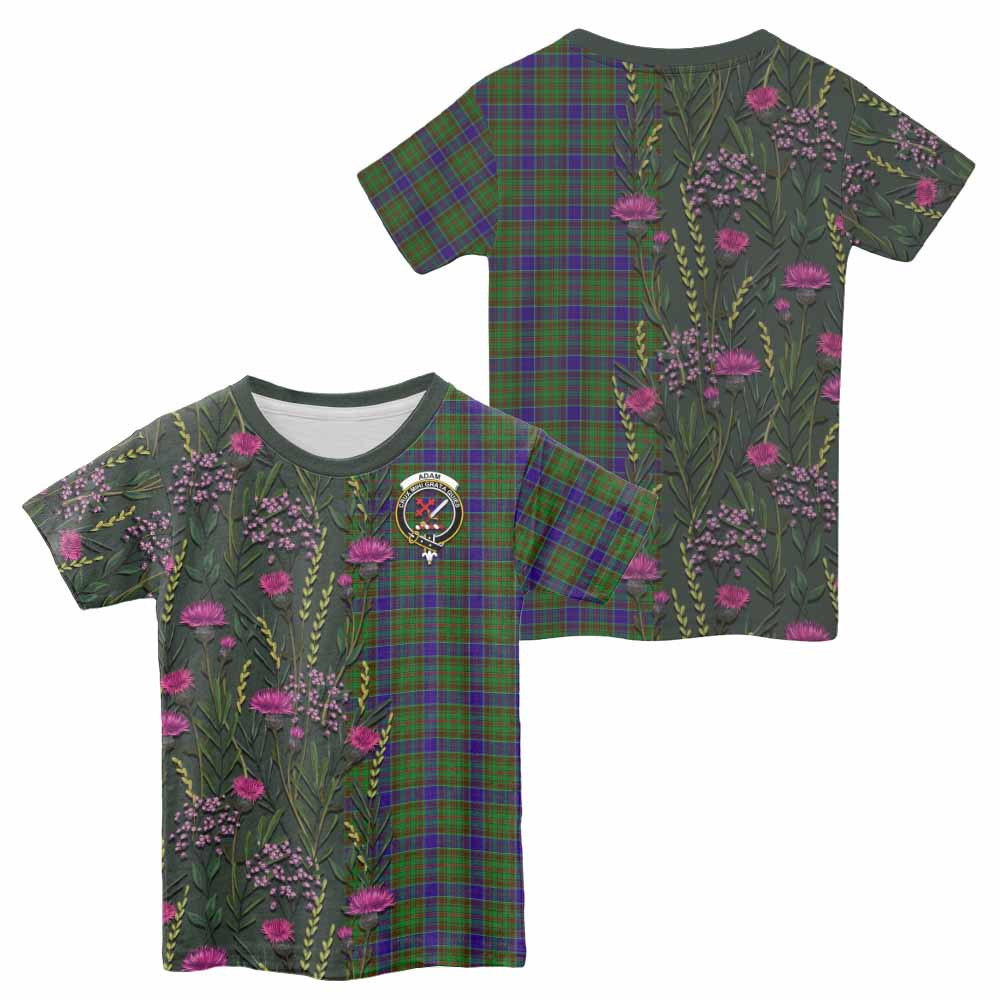 Adam Family Crest Tartan Kid T-shirt Scottish Thistle Flower Pattern Half Style - Tartan Vibes Clothing
