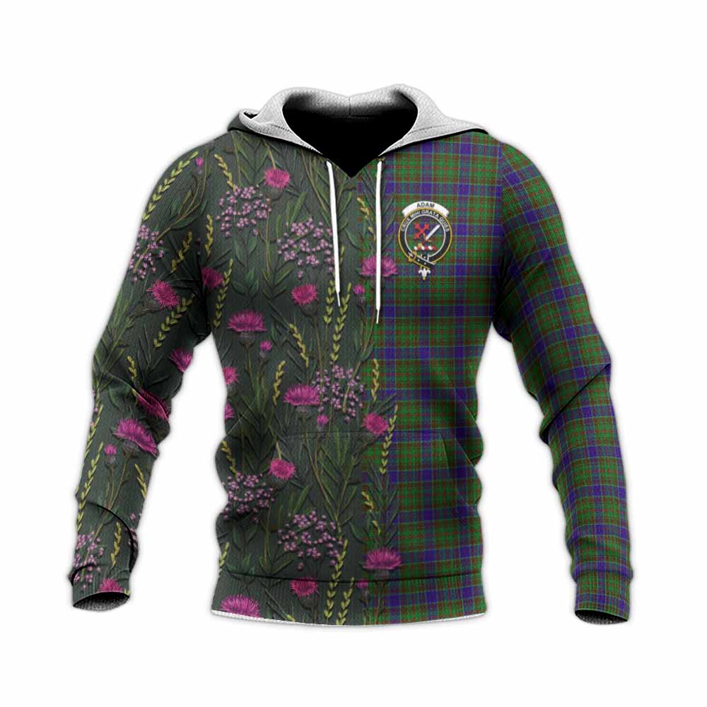 Adam Family Crest Tartan Knitted Hoodie Scottish Thistle Flower Pattern Half Style - Tartan Vibes Clothing