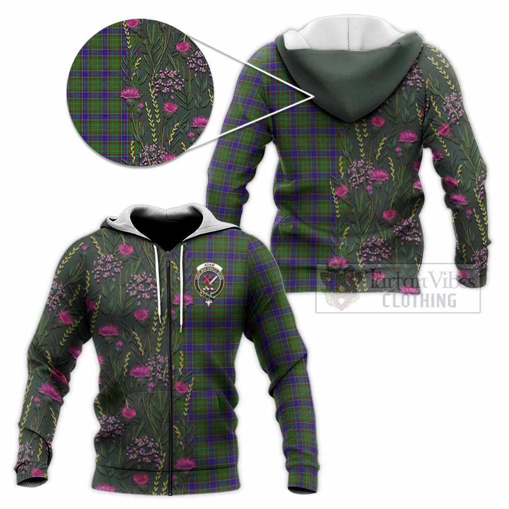 Adam Family Crest Tartan Knitted Hoodie Scottish Thistle Flower Pattern Half Style - Tartan Vibes Clothing