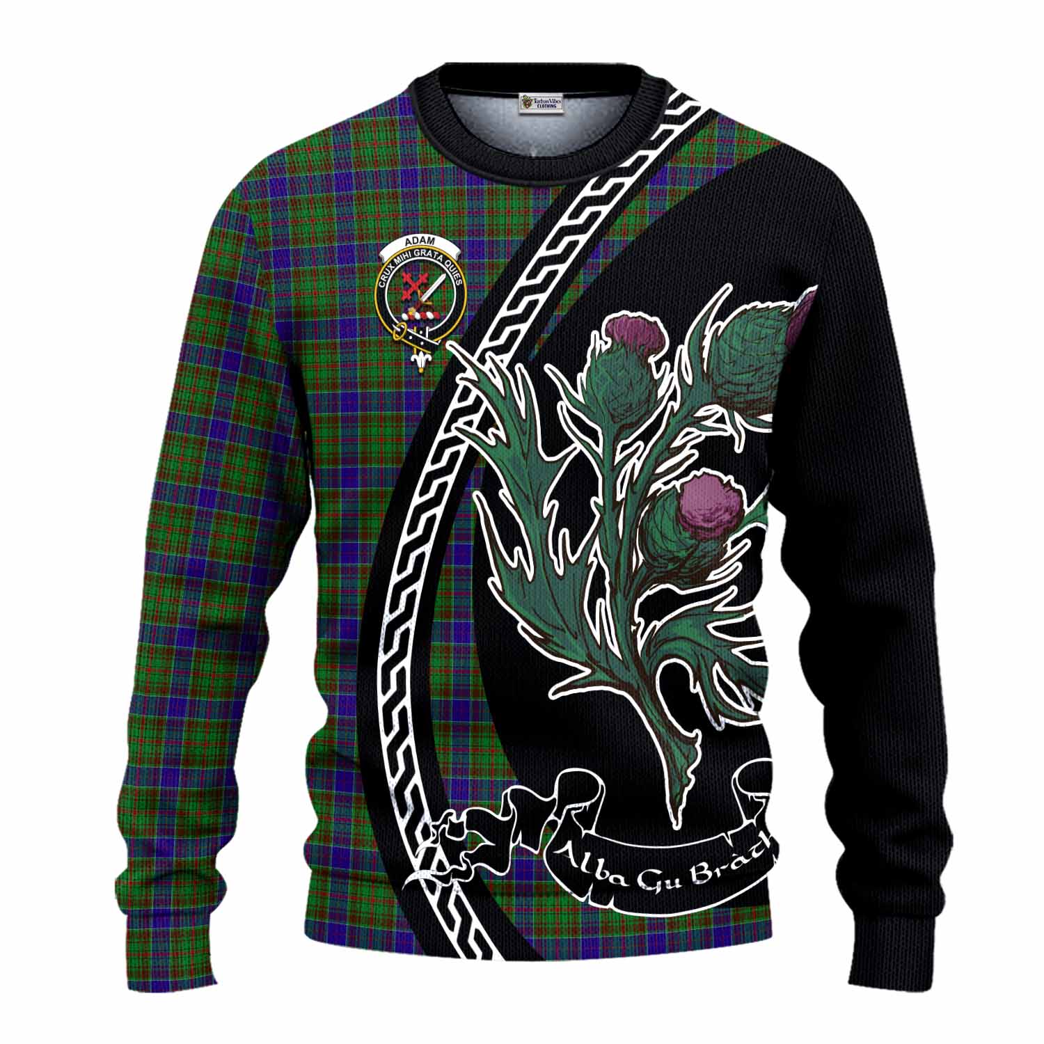 Adam Family Crest Tartan Knitted Sweater Alba Thistle Inspired - Tartan Vibes Clothing
