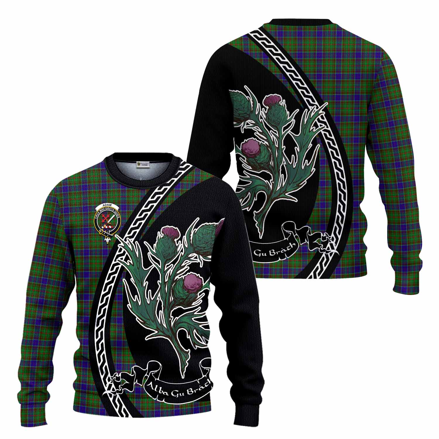 Adam Family Crest Tartan Knitted Sweater Alba Thistle Inspired - Tartan Vibes Clothing