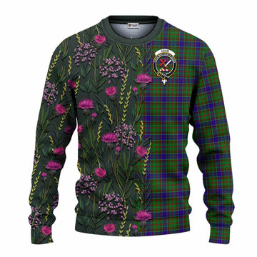 Adam Family Crest Tartan Knitted Sweater Scottish Thistle Flower Pattern Half Style