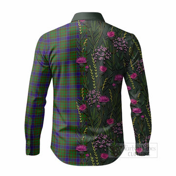 Adam Family Crest Tartan Long Sleeve Button Shirts Scottish Thistle Flower Pattern Half Style