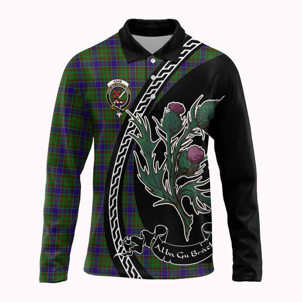 Adam Family Crest Tartan Long Sleeve Polo Shirt Alba Thistle Inspired - Tartan Vibes Clothing
