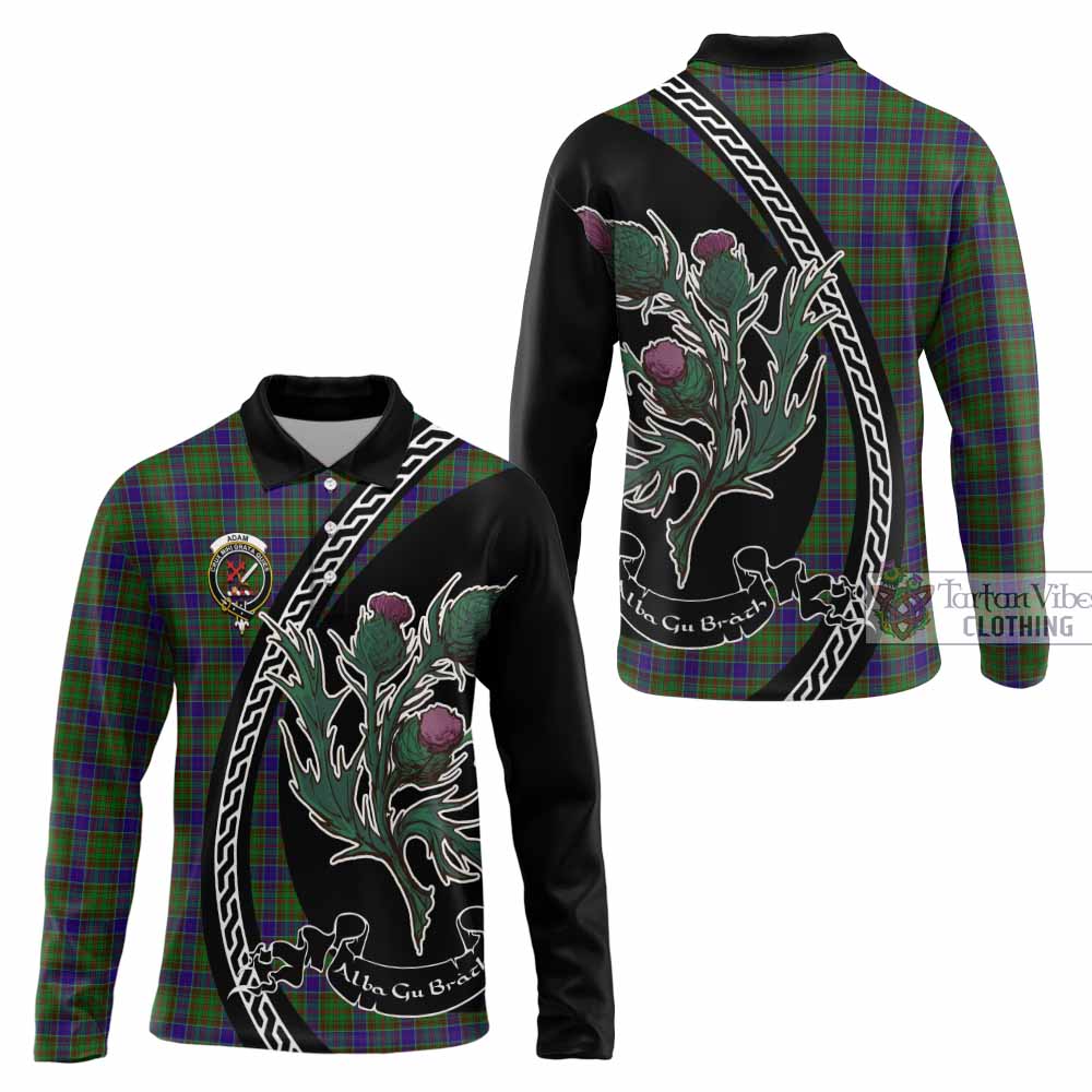 Adam Family Crest Tartan Long Sleeve Polo Shirt Alba Thistle Inspired - Tartan Vibes Clothing