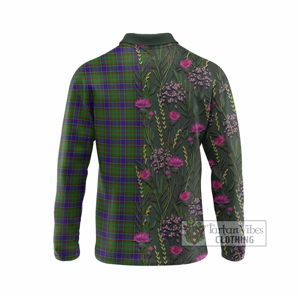 Adam Family Crest Tartan Long Sleeve Polo Shirt Scottish Thistle Flower Pattern Half Style - Tartan Vibes Clothing