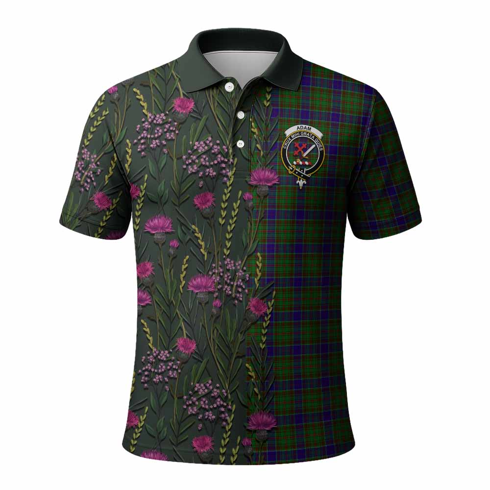 Adam Family Crest Tartan Polo Shirt Scottish Thistle Flower Pattern Half Style - Tartan Vibes Clothing