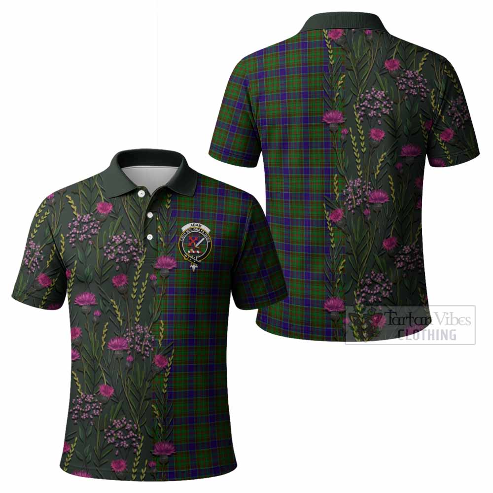 Adam Family Crest Tartan Polo Shirt Scottish Thistle Flower Pattern Half Style - Tartan Vibes Clothing