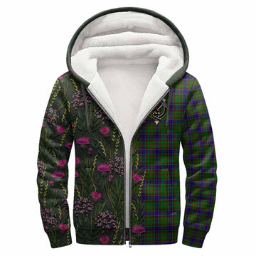 Adam Family Crest Tartan Sherpa Hoodie Scottish Thistle Flower Pattern Half Style