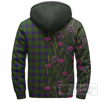 Adam Family Crest Tartan Sherpa Hoodie Scottish Thistle Flower Pattern Half Style