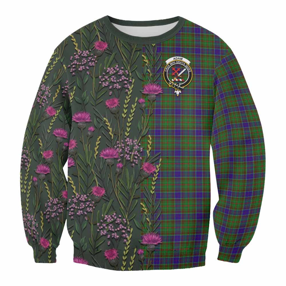 Adam Family Crest Tartan Sweatshirt Scottish Thistle Flower Pattern Half Style - Tartan Vibes Clothing