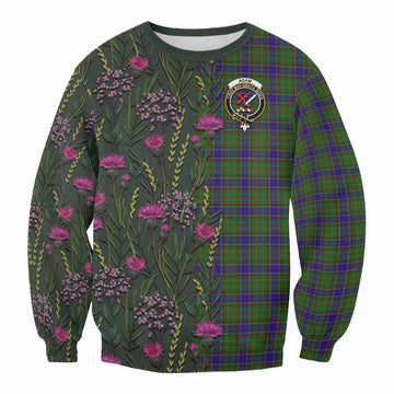 Adam Family Crest Tartan Sweatshirt Scottish Thistle Flower Pattern Half Style