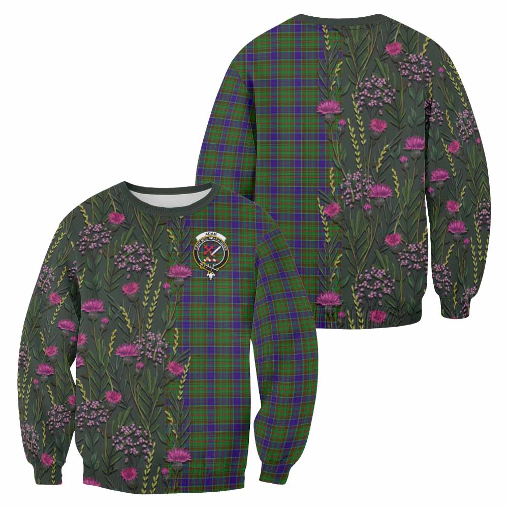 Adam Family Crest Tartan Sweatshirt Scottish Thistle Flower Pattern Half Style - Tartan Vibes Clothing