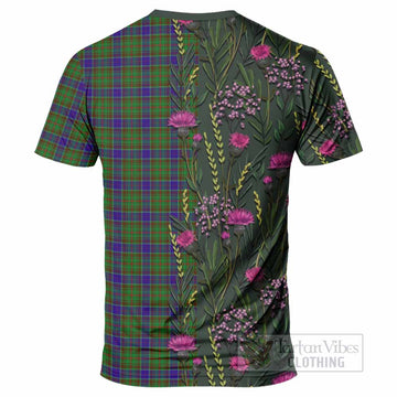 Adam Family Crest Tartan T-Shirt Scottish Thistle Flower Pattern Half Style