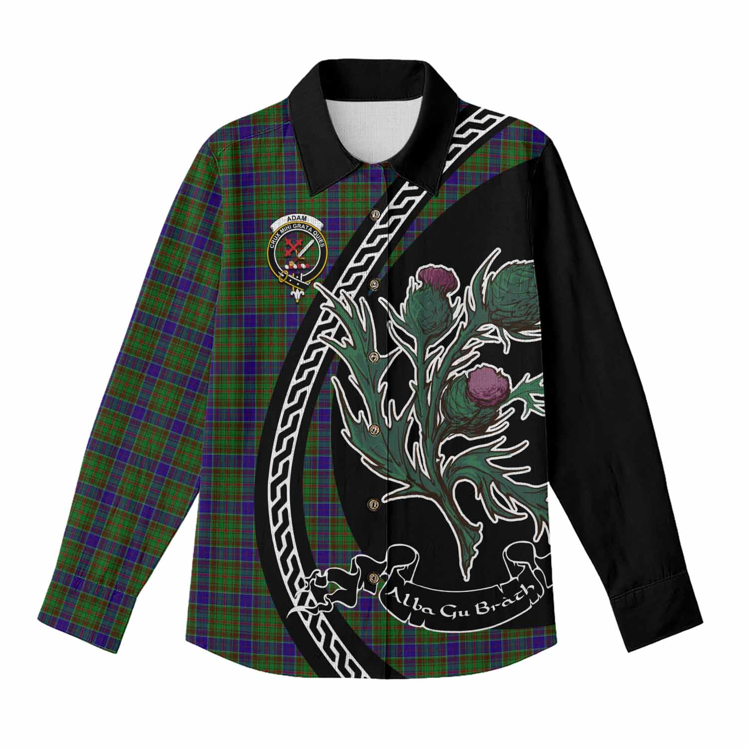 Adam Family Crest Tartan Women Casual Shirt Alba Thistle Inspired - Tartan Vibes Clothing