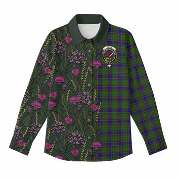Adam Family Crest Tartan Women Casual Shirt Scottish Thistle Flower Pattern Half Style - Tartan Vibes Clothing