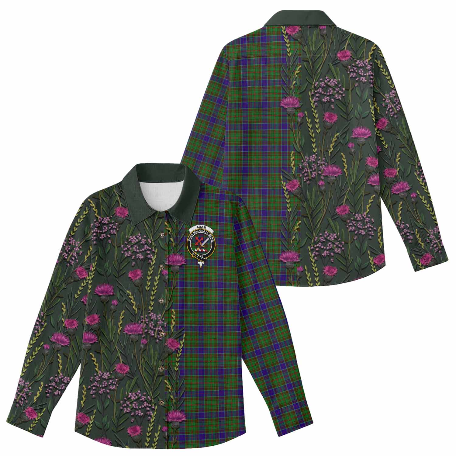 Adam Family Crest Tartan Women Casual Shirt Scottish Thistle Flower Pattern Half Style - Tartan Vibes Clothing