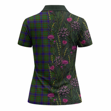 Adam Family Crest Tartan Women Polo Shirt Scottish Thistle Flower Pattern Half Style