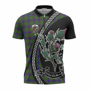 Adam Family Crest Tartan Zipper Polo Shirt Alba Thistle Inspired