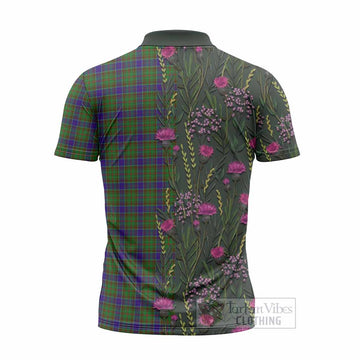 Adam Family Crest Tartan Zipper Polo Shirt Scottish Thistle Flower Pattern Half Style