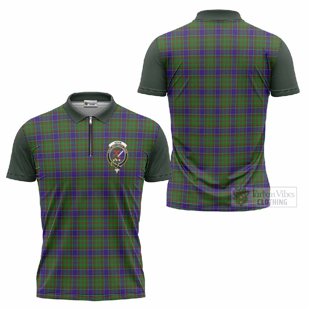 Adam Tartan Accent Zipper Polo Shirt with Family Crest