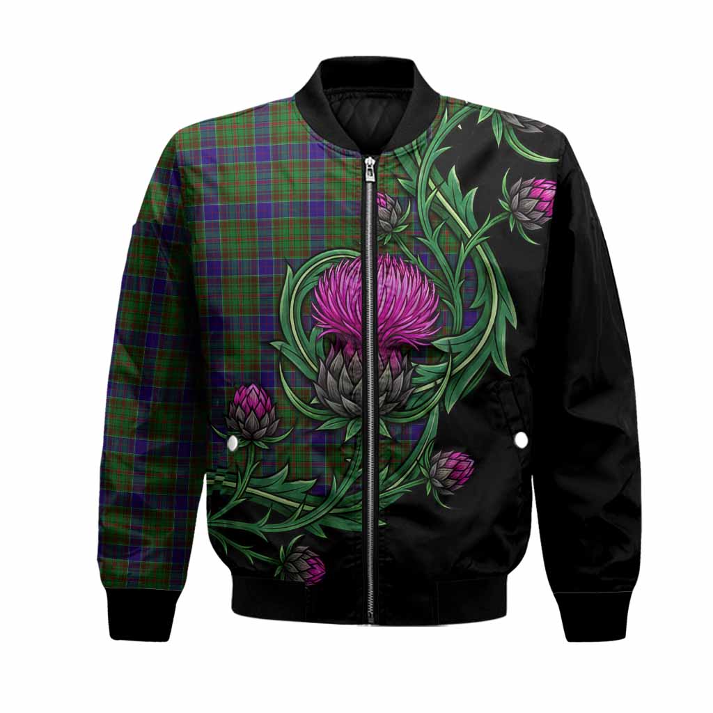 Adam Tartan Bomber Jacket Resilient Scottish Thistle Unisex Black - Tartan Vibes Clothing