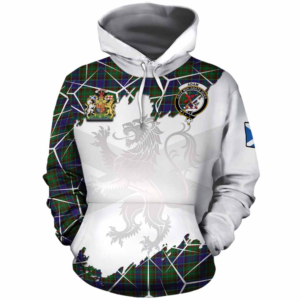 Adam Tartan Cotton Hoodie with Family Crest and Lion Rampant Grunge Style
