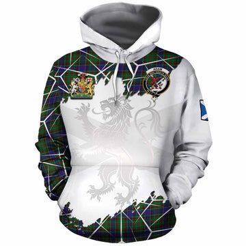 Adam Tartan Cotton Hoodie with Family Crest and Lion Rampant Grunge Style
